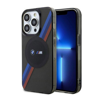 Etui Do iPhone 14 Pro BMW Tricolor Stripes MagSafe Szary