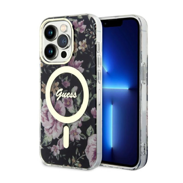 Etui Do iPhone 14 Pro Guess Flower MagSafe Czarny