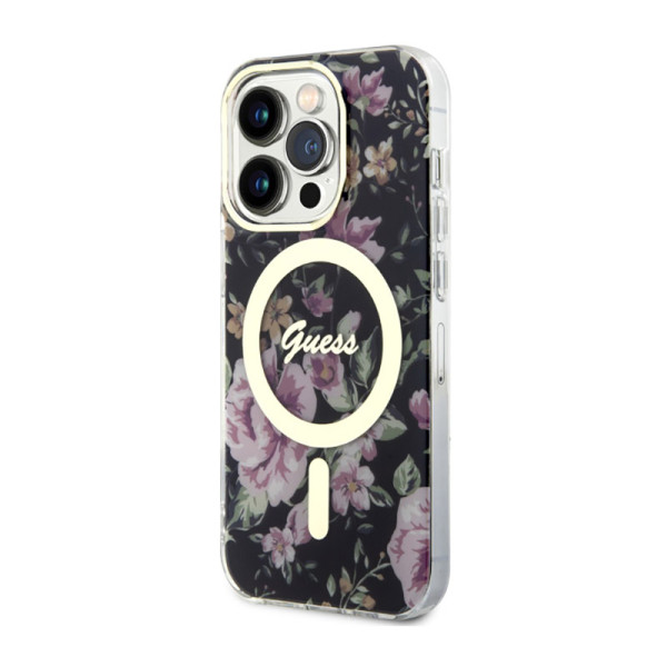 Etui Do iPhone 14 Pro Guess Flower MagSafe Czarny