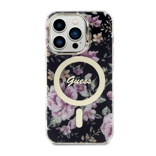 Etui Do iPhone 14 Pro Guess Flower MagSafe Czarny