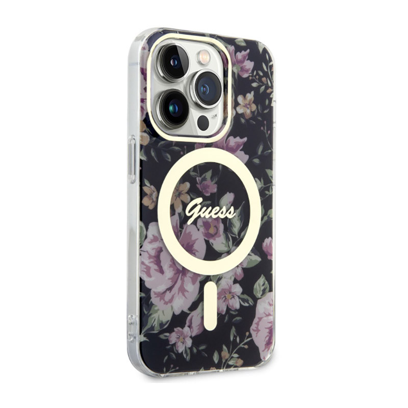 Etui Do iPhone 14 Pro Guess Flower MagSafe Czarny