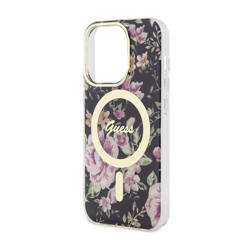 Etui Do iPhone 14 Pro Guess Flower MagSafe Czarny