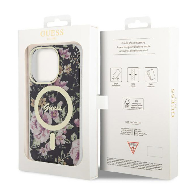 Etui Do iPhone 14 Pro Guess Flower MagSafe Czarny