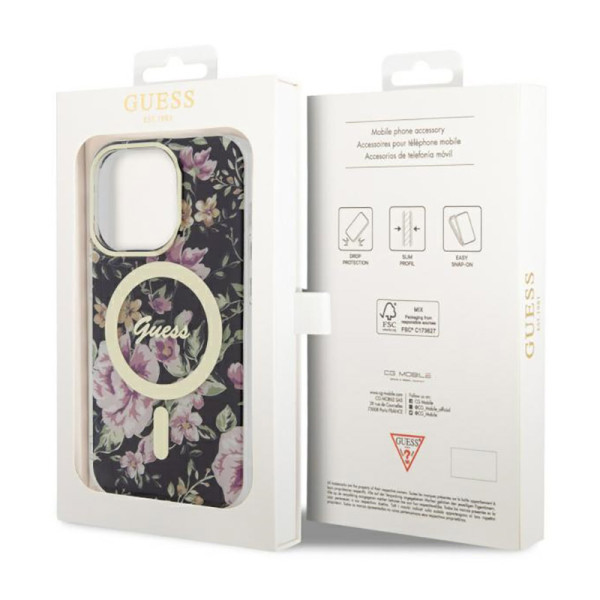 Etui Do iPhone 14 Pro Guess Flower MagSafe Czarny