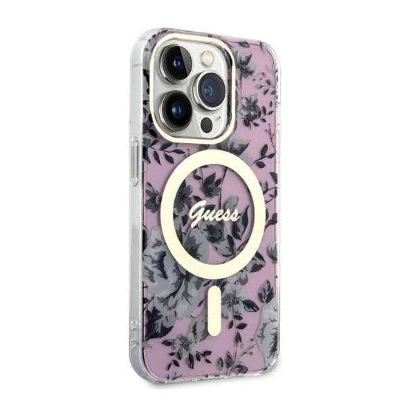 Etui Do iPhone 14 Pro Guess Flower MagSafe Różowy