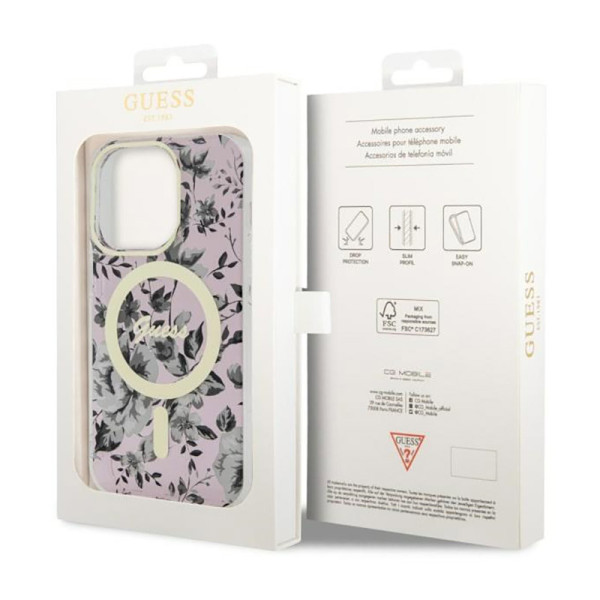 Etui Do iPhone 14 Pro Guess Flower MagSafe Różowy