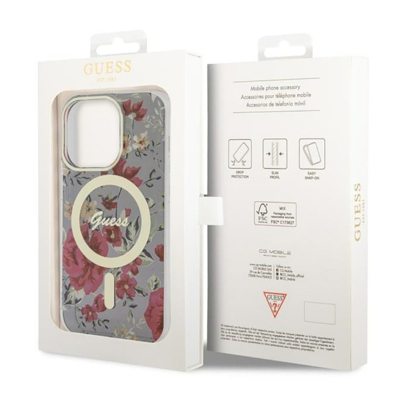 Etui Do iPhone 14 Pro Guess Flower MagSafe Zielony
