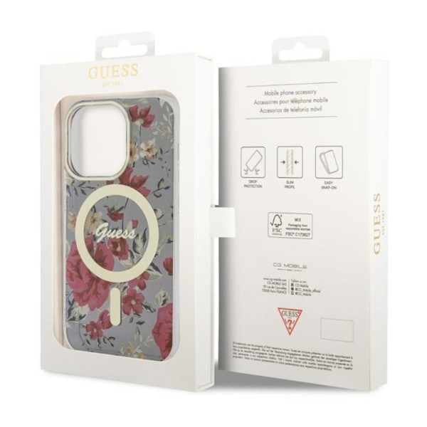 Etui Do iPhone 14 Pro Guess Flower MagSafe Zielony