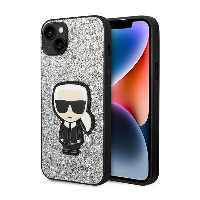 Etui Do iPhone 14 Plus Karl Lagerfeld Glitter Flakes Ikonik Srebrny