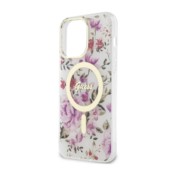 Etui Do iPhone 14 Pro Guess Flower MagSafe Przezroczysty