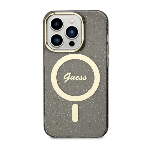 Etui Do iPhone 14 Pro Guess Glitter Gold MagSafe Czarny