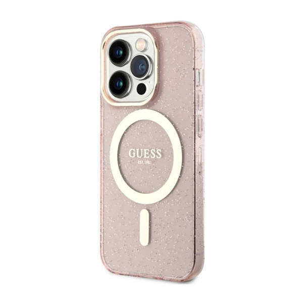 Etui Do iPhone 14 Pro Guess Glitter Gold MagSafe Różowy
