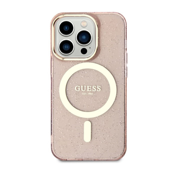 Etui Do iPhone 14 Pro Guess Glitter Gold MagSafe Różowy
