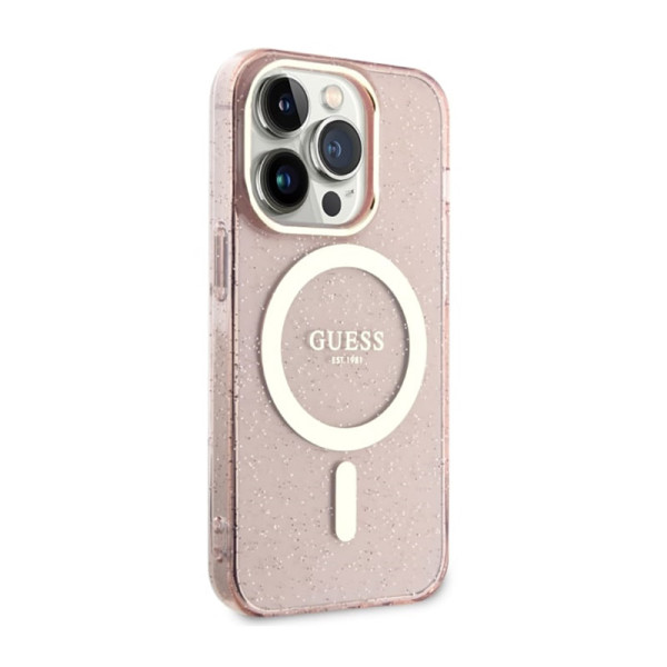Etui Do iPhone 14 Pro Guess Glitter Gold MagSafe Różowy
