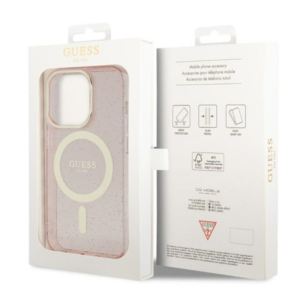 Etui Do iPhone 14 Pro Guess Glitter Gold MagSafe Różowy