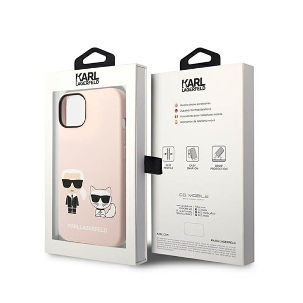 Etui Do iPhone 14 Plus Karl Lagerfeld Liquid Silicone Karl & Choupette MagSafe Różowy