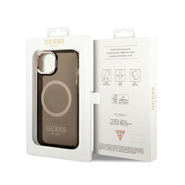 Etui Do iPhone 14 Plus Guess Gold Outline Translucent MagSafe Czarny