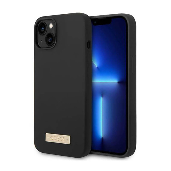 Etui Do iPhone 14 Plus Guess Silicone Logo Plate MagSafe Czarny