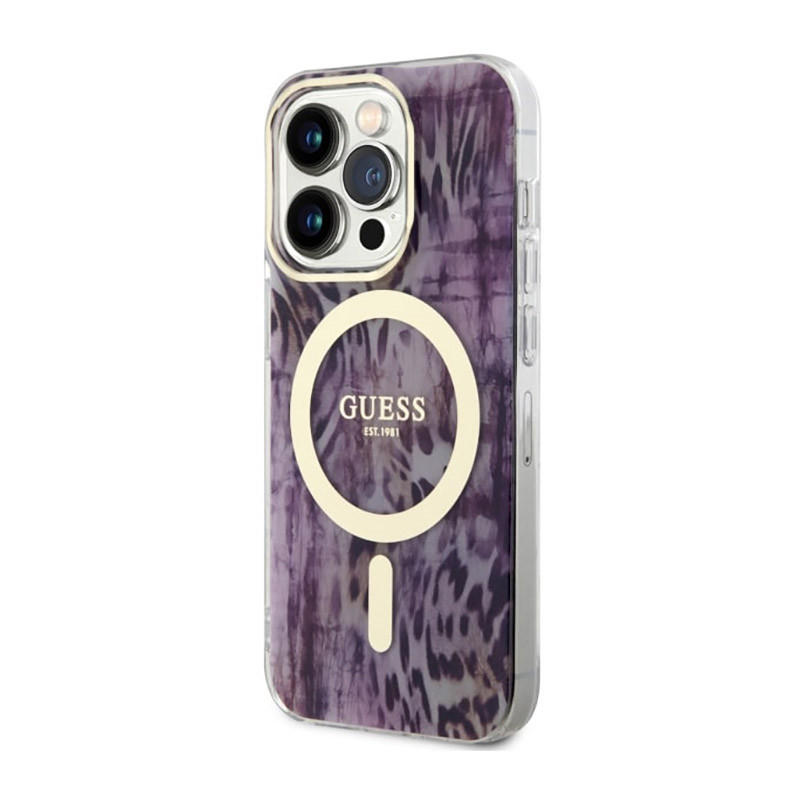 Etui Do iPhone 14 Pro Guess Leopard MagSafe Różowy