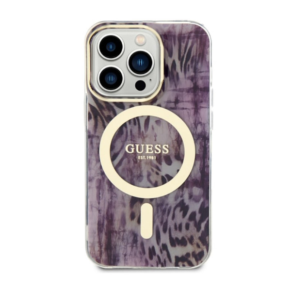 Etui Do iPhone 14 Pro Guess Leopard MagSafe Różowy