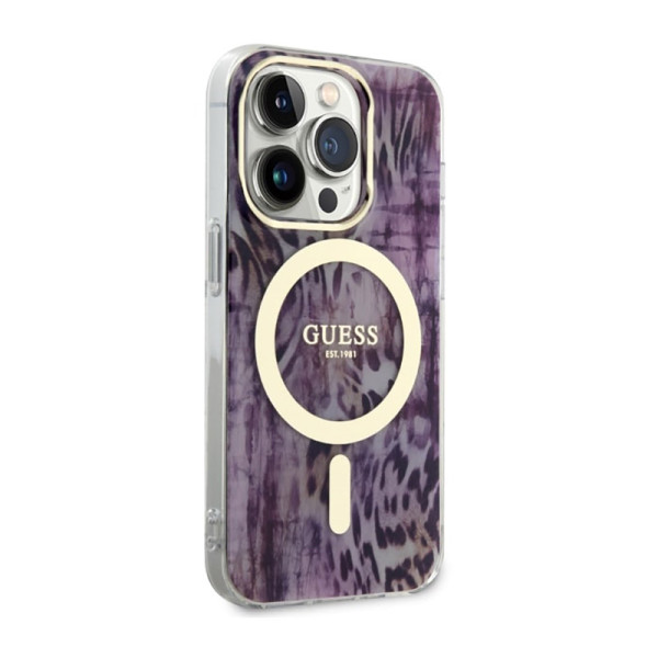 Etui Do iPhone 14 Pro Guess Leopard MagSafe Różowy
