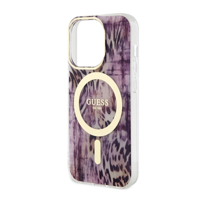 Etui Do iPhone 14 Pro Guess Leopard MagSafe Różowy
