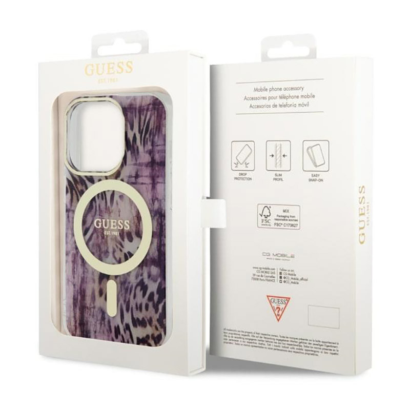 Etui Do iPhone 14 Pro Guess Leopard MagSafe Różowy