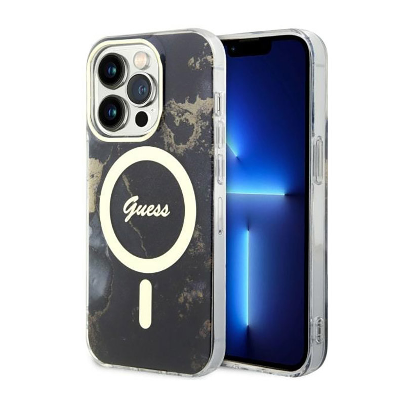 Etui Do iPhone 14 Pro Guess Golden Marble MagSafe Czarny