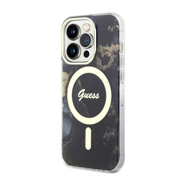 Etui Do iPhone 14 Pro Guess Golden Marble MagSafe Czarny