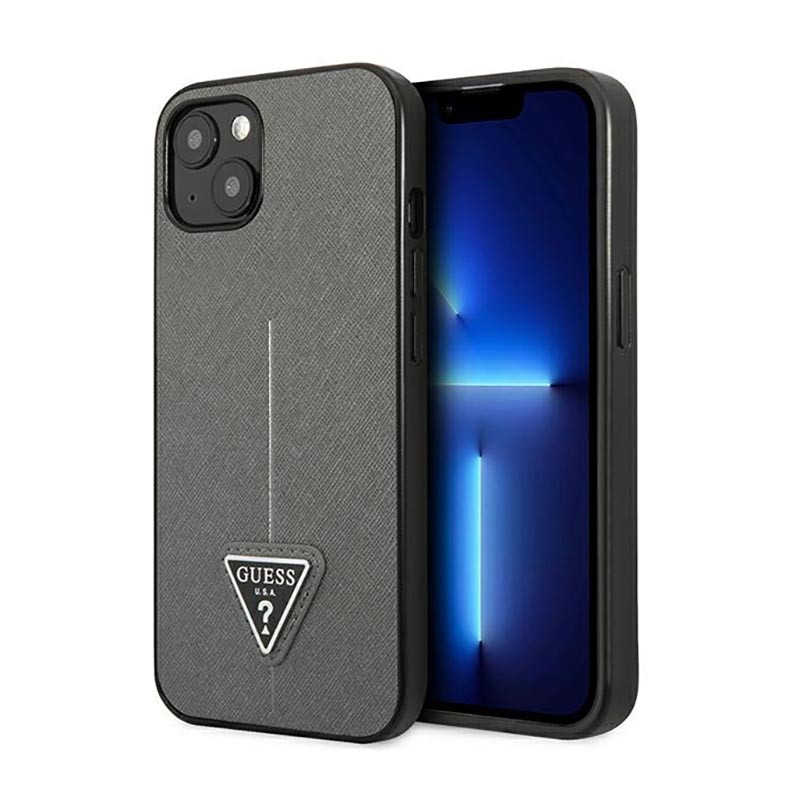 Etui Do iPhone 14 Plus Guess Saffiano Triangle Logo Case Srebrny