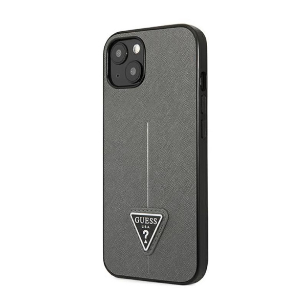 Etui Do iPhone 14 Plus Guess Saffiano Triangle Logo Case Srebrny