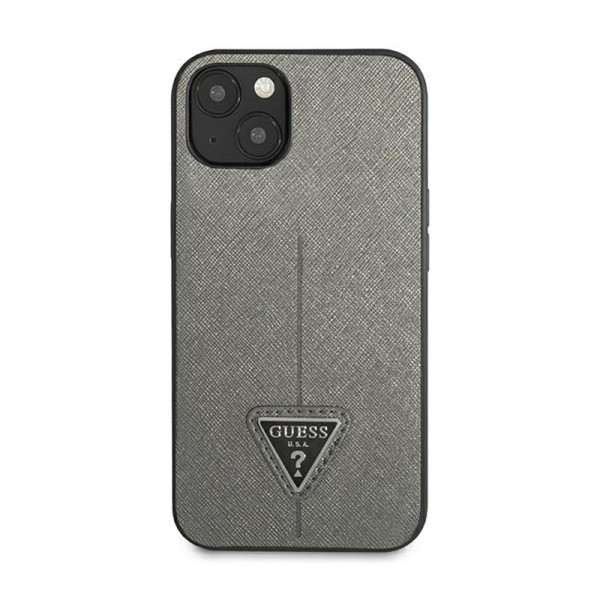 Etui Do iPhone 14 Plus Guess Saffiano Triangle Logo Case Srebrny