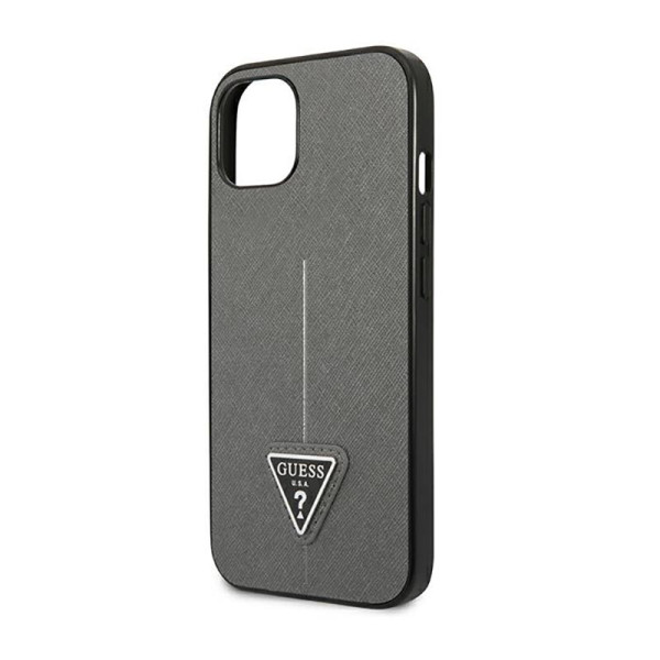 Etui Do iPhone 14 Plus Guess Saffiano Triangle Logo Case Srebrny