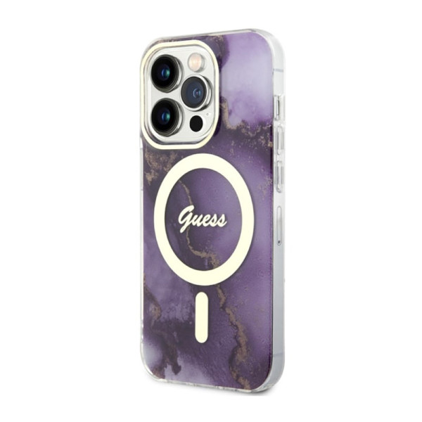 Etui Do iPhone 14 Pro Guess Golden Marble MagSafe Fioletowy