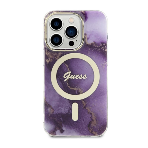 Etui Do iPhone 14 Pro Guess Golden Marble MagSafe Fioletowy