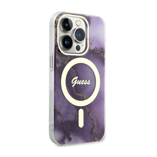 Etui Do iPhone 14 Pro Guess Golden Marble MagSafe Fioletowy
