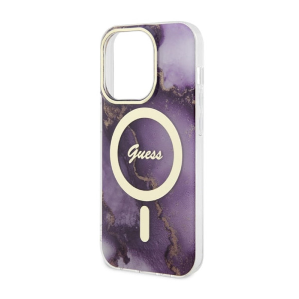 Etui Do iPhone 14 Pro Guess Golden Marble MagSafe Fioletowy