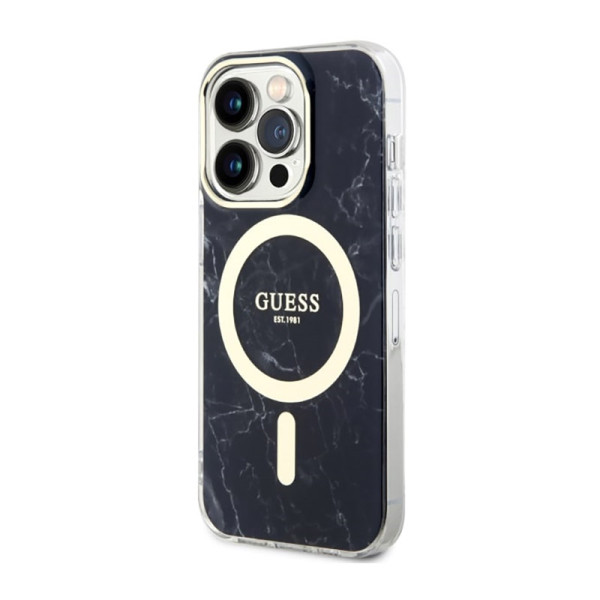Etui Do iPhone 14 Pro Guess Marble MagSafe Czarny
