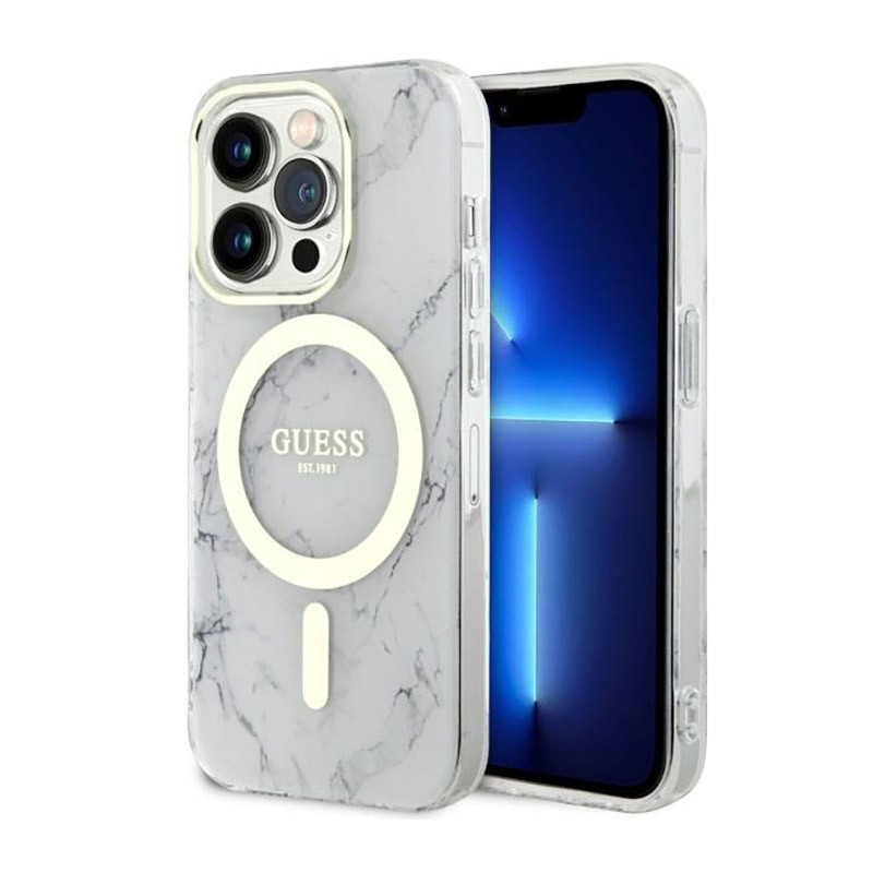 Etui Do iPhone 14 Pro Guess Marble MagSafe Biały