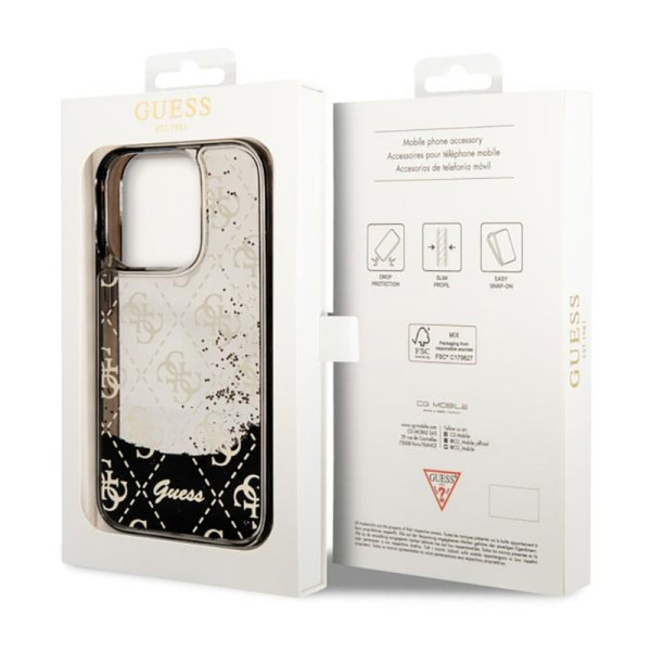 Etui Do iPhone 14 Pro Guess Liquid Glitter Transculent 4G Czarny