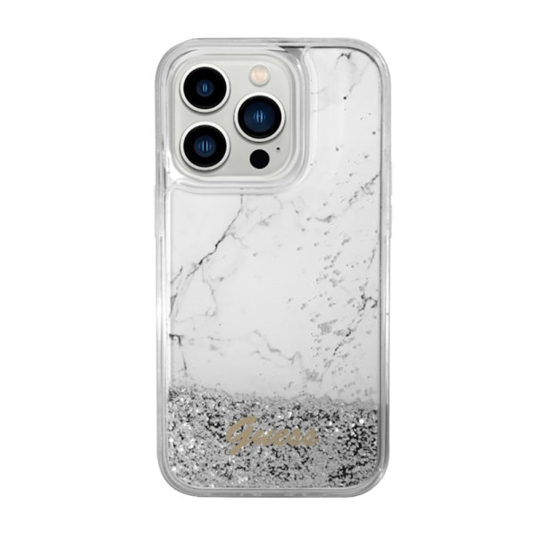 Etui Do iPhone 14 Pro Guess Liquid Glitter Marble Biały