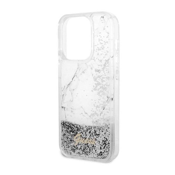 Etui Do iPhone 14 Pro Guess Liquid Glitter Marble Biały