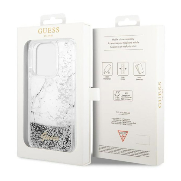 Etui Do iPhone 14 Pro Guess Liquid Glitter Marble Biały
