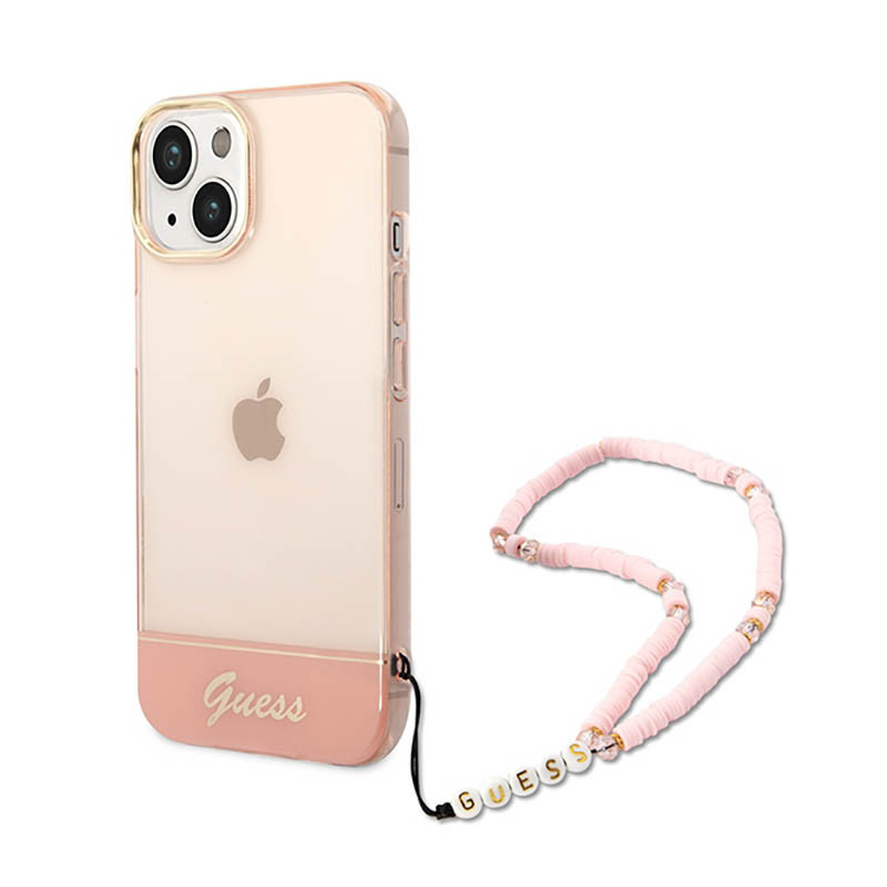 Etui Do iPhone 14 Plus Guess Translucent Pearl Strap Różowy
