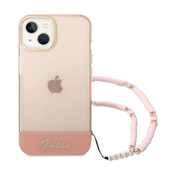 Etui Do iPhone 14 Plus Guess Translucent Pearl Strap Różowy