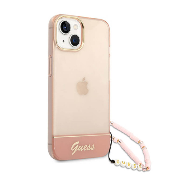 Etui Do iPhone 14 Plus Guess Translucent Pearl Strap Różowy