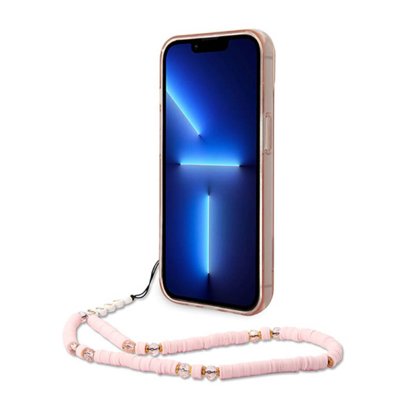 Etui Do iPhone 14 Plus Guess Translucent Pearl Strap Różowy