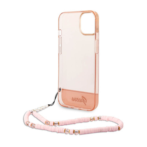 Etui Do iPhone 14 Plus Guess Translucent Pearl Strap Różowy