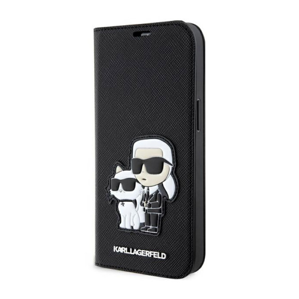 Etui Do iPhone 14 Pro Karl Lagerfeld Booktype NFT Saffiano Karl & Choupette Czarny