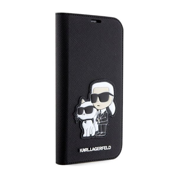 Etui Do iPhone 14 Pro Karl Lagerfeld Booktype NFT Saffiano Karl & Choupette Czarny